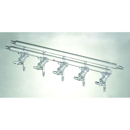 Synthware MANIFOLD, VACUUM/INERT GAS, ALL GLASS, 5 PORT, 450mm, 3 HOSE M441005